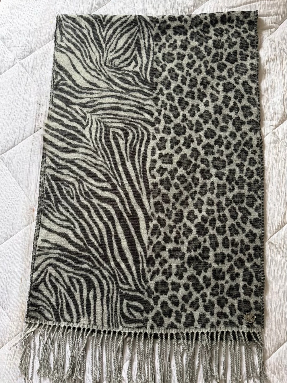 MICHAEL Michael Kors Gray and Off-White Animal Print Scarf